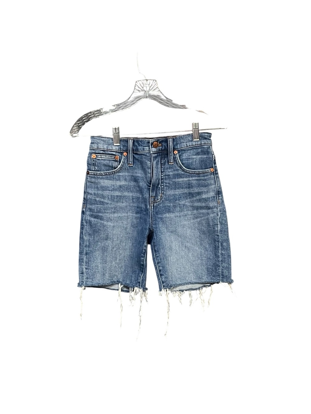 Madewell High Rise Denim Shorts Size 23 Frayed Raw Hem Boho Festival 7” inseam